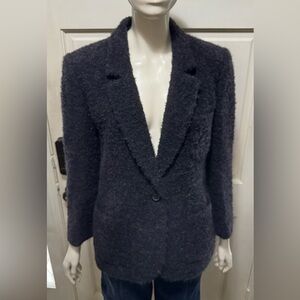 Joan & David Alpaca/Wool Blend Textured Bouclé Navy Blue Blazer Jacket Sz 8